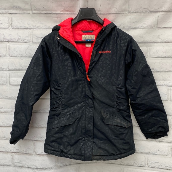 Columbia Girls Jacket with hood Black Pink M 10-12 - Picture 1 of 8